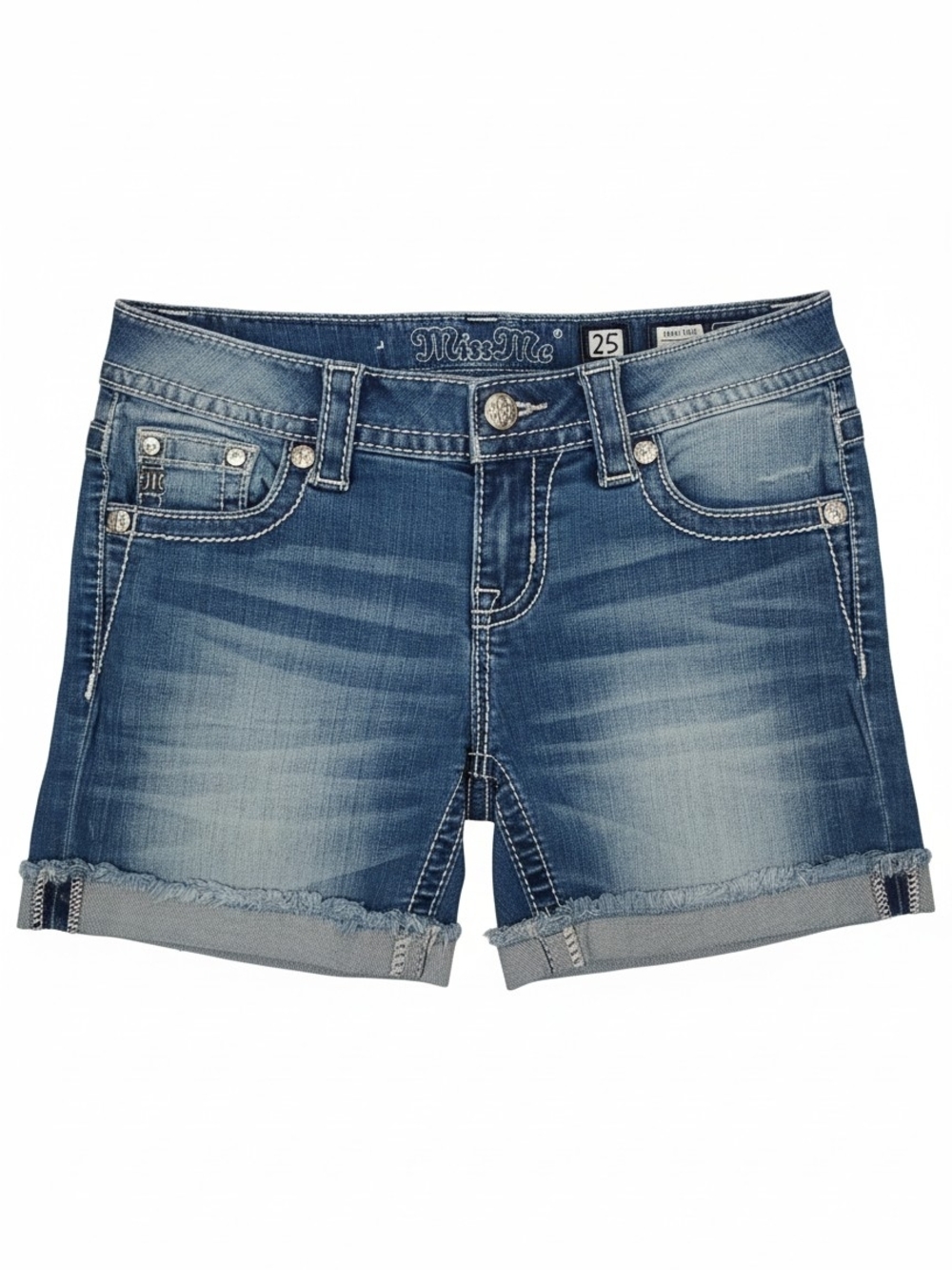 Miss Me Casual Mid-Rise Shorts Rolled Hem Embellished Mid-Short Size 25